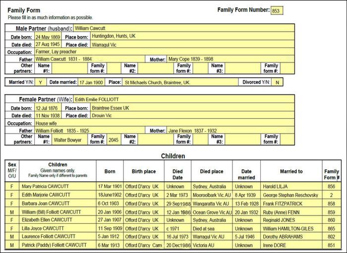 Sample Family Record Form